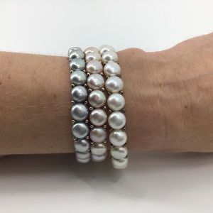 Pink, Grey, White Simulated Pearl Bracelet Set